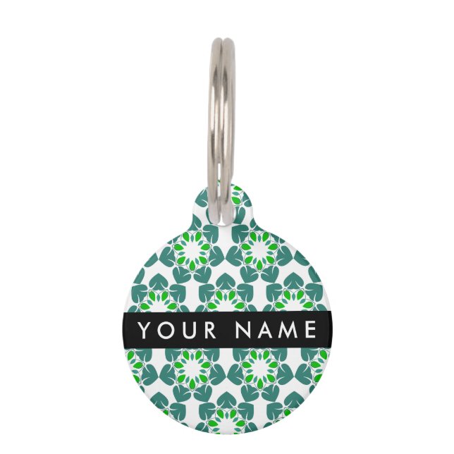 Leaf Pattern, Green Leaves, Your Name Pet Tag (Front)