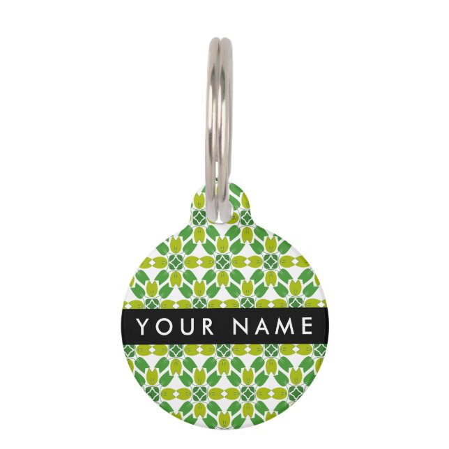 Leaf Pattern, Green Leaves, Your Name Pet Tag (Front)