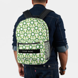 Leaf Pattern, Green Leaves, Your Name Printed Backpack