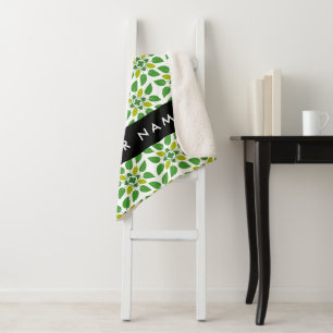 Leaf Pattern, Green Leaves, Your Name Sherpa Blanket