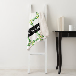 Leaf Pattern, Green Leaves, Your Name Sherpa Blanket