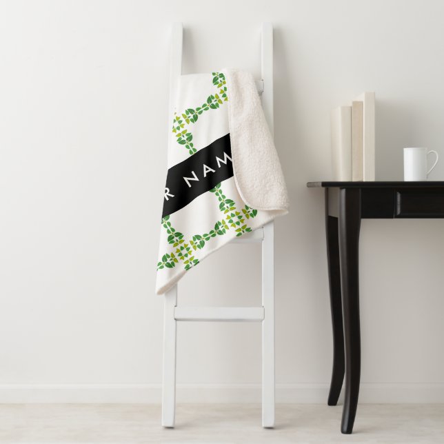 Leaf Pattern, Green Leaves, Your Name Sherpa Blanket (In Situ)