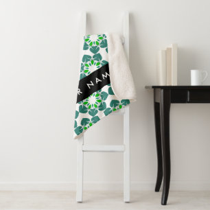 Leaf Pattern, Green Leaves, Your Name Sherpa Blanket