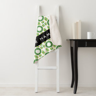 Leaf Pattern, Green Leaves, Your Name Sherpa Blanket