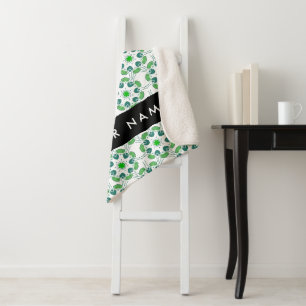 Leaf Pattern, Green Leaves, Your Name Sherpa Blanket