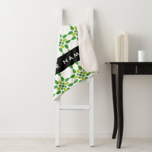 Leaf Pattern, Green Leaves, Your Name Sherpa Blanket