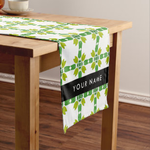 Leaf Pattern, Green Leaves, Your Name Short Table Runner