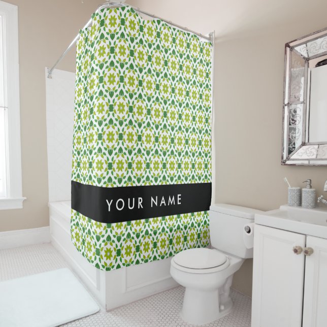 Leaf Pattern, Green Leaves, Your Name Shower Curtain (In Situ)