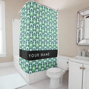 Leaf Pattern, Green Leaves, Your Name Shower Curtain