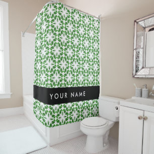 Leaf Pattern, Green Leaves, Your Name Shower Curtain