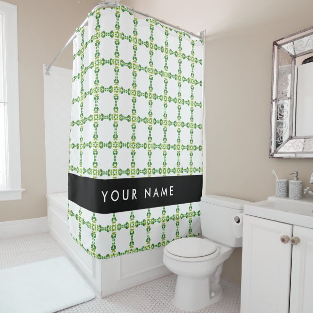Leaf Pattern, Green Leaves, Your Name Shower Curtain (In Situ)