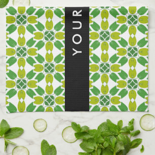 Leaf Pattern, Green Leaves, Your Name Tea Towel