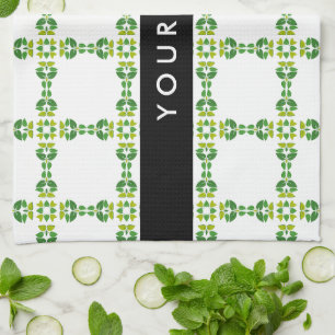 Leaf Pattern, Green Leaves, Your Name Tea Towel