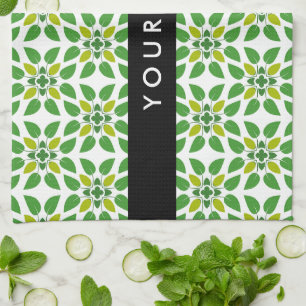 Leaf Pattern, Green Leaves, Your Name Tea Towel