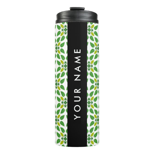 Leaf Pattern, Green Leaves, Your Name Thermal Tumbler (Front)