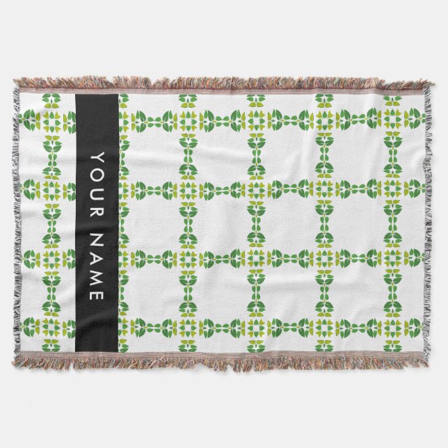 Leaf Pattern, Green Leaves, Your Name Throw Blanket (Front)