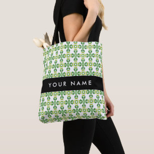 Leaf Pattern, Green Leaves, Your Name Tote Bag