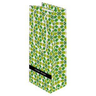 Leaf Pattern, Green Leaves, Your Name Wine Gift Bag