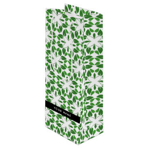 Leaf Pattern, Green Leaves, Your Name Wine Gift Bag