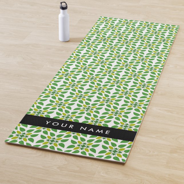 Leaf Pattern, Green Leaves, Your Name Yoga Mat (In Situ)