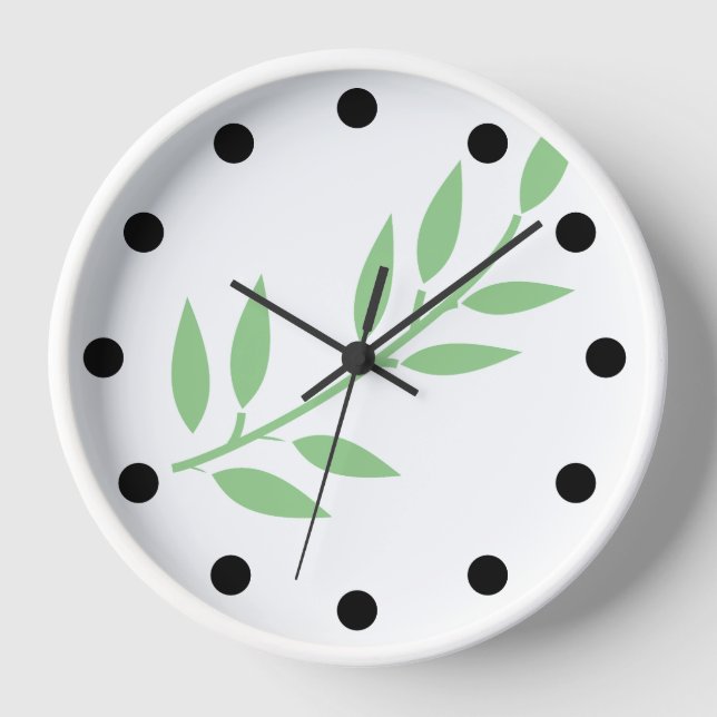 Leaf Pattern Minimal Sage Green White Simple Gift Clock (Front)