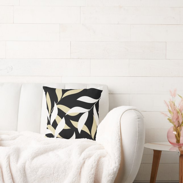 Leaf Pattern On Black Background Cushion (Couch)