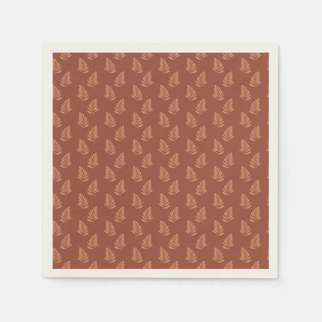 Leaf pattern on warm brown background,  napkin (Front)