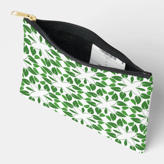 Leaf Pattern, Pattern Of Leaves, Green Leaves Accessory Pouch (Open)