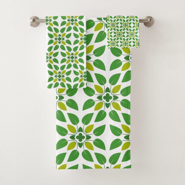 Leaf Pattern, Pattern Of Leaves, Green Leaves Bath Towel Set (Insitu)