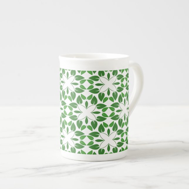 Leaf Pattern, Pattern Of Leaves, Green Leaves Bone China Mug (Front Right)