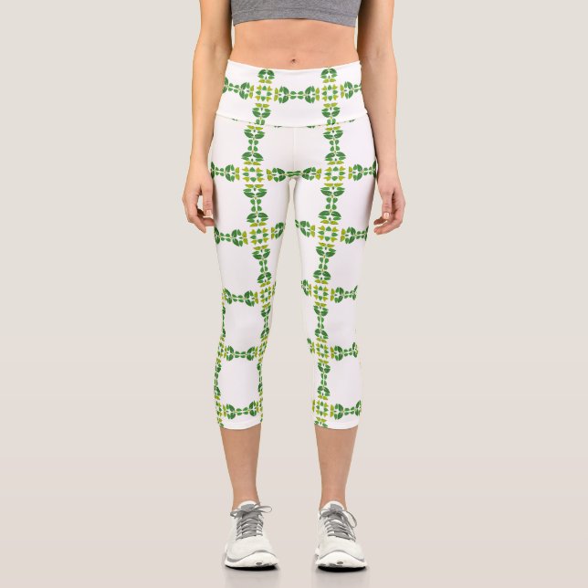 Leaf Pattern, Pattern Of Leaves, Green Leaves Capri Leggings (Front)