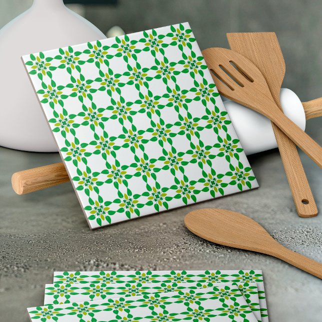 Leaf Pattern, Pattern Of Leaves, Green Leaves Ceramic Tile (Creator Uploaded)