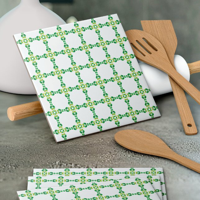 Leaf Pattern, Pattern Of Leaves, Green Leaves Ceramic Tile (Creator Uploaded)