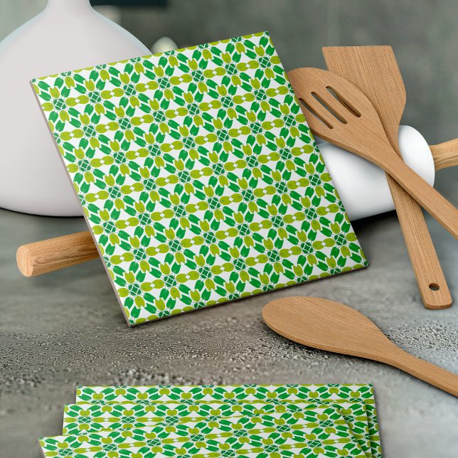 Leaf Pattern, Pattern Of Leaves, Green Leaves Ceramic Tile (Creator Uploaded)