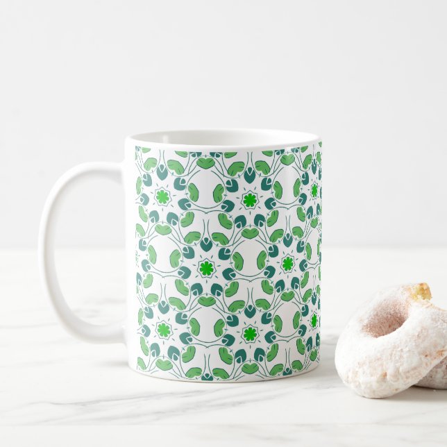 Leaf Pattern, Pattern Of Leaves, Green Leaves Coffee Mug (With Donut)