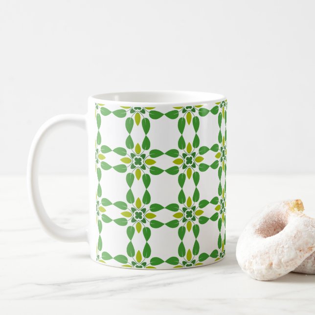 Leaf Pattern, Pattern Of Leaves, Green Leaves Coffee Mug (With Donut)