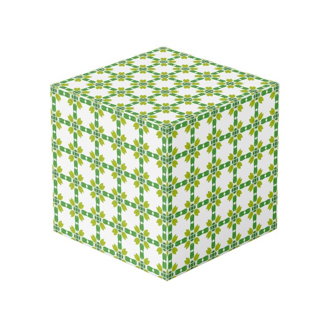 Leaf Pattern, Pattern Of Leaves, Green Leaves Cube (Front Angled)