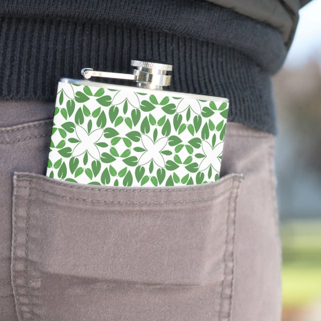 Leaf Pattern, Pattern Of Leaves, Green Leaves Hip Flask (In Situ)