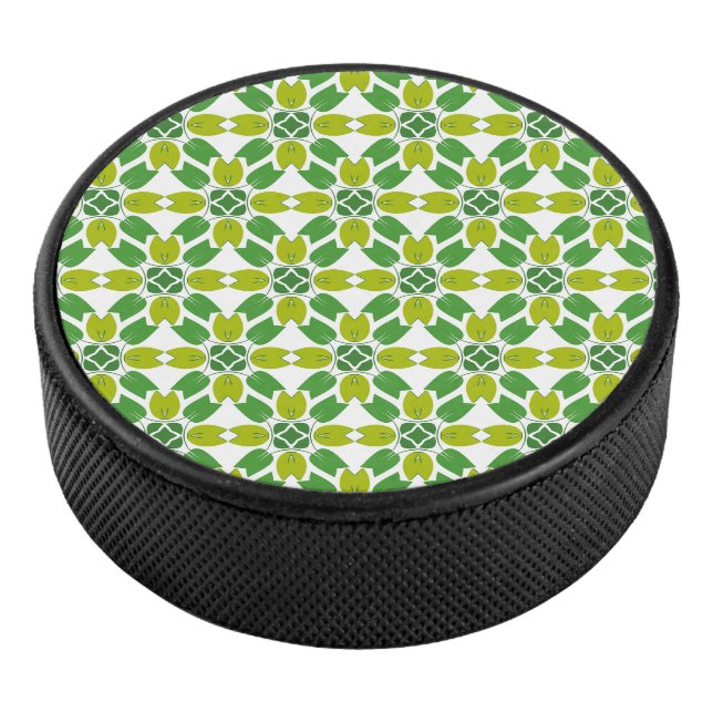 Leaf Pattern, Pattern Of Leaves, Green Leaves Hockey Puck (3/4)