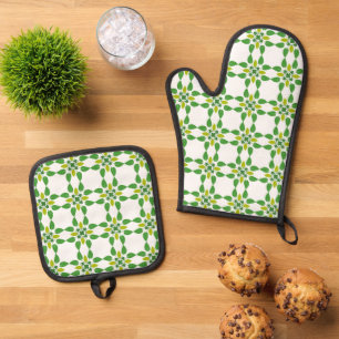 Leaf Pattern, Pattern Of Leaves, Green Leaves Oven Mitt & Pot Holder Set