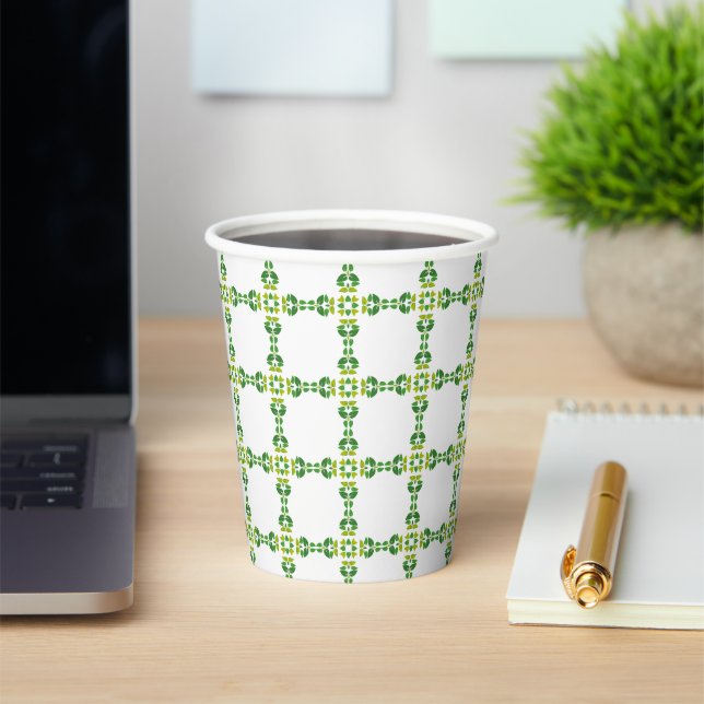 Leaf Pattern, Pattern Of Leaves, Green Leaves Paper Cups (Insitu)