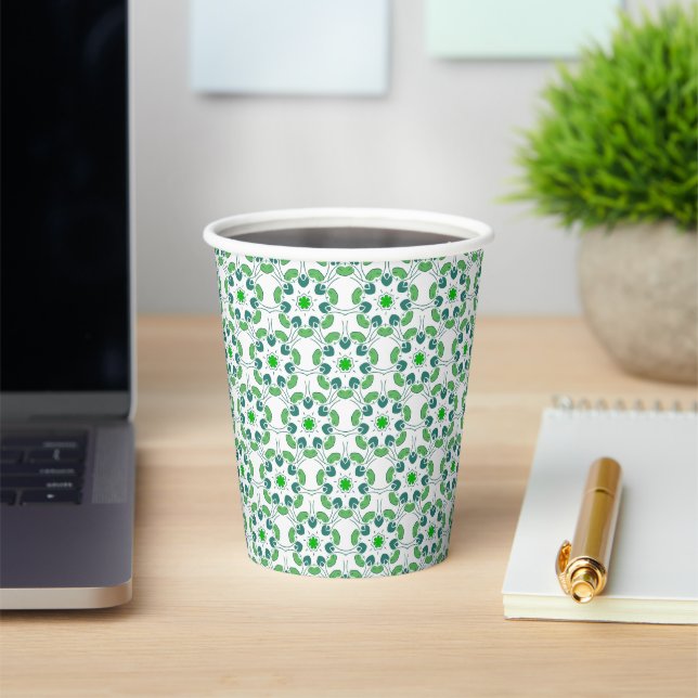 Leaf Pattern, Pattern Of Leaves, Green Leaves Paper Cups (Insitu)