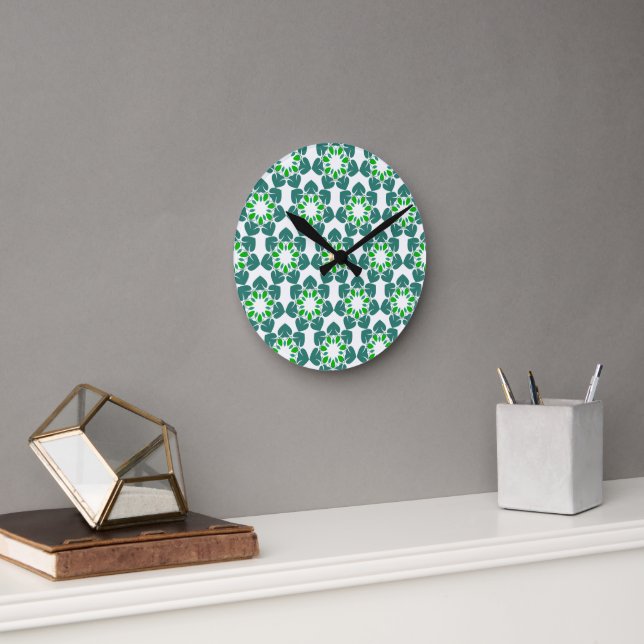 Leaf Pattern, Pattern Of Leaves, Green Leaves Round Clock (Office)