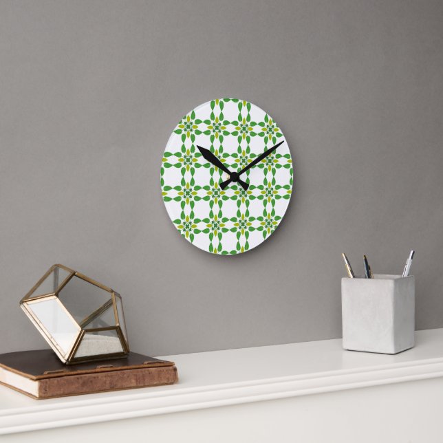 Leaf Pattern, Pattern Of Leaves, Green Leaves Round Clock (Office)