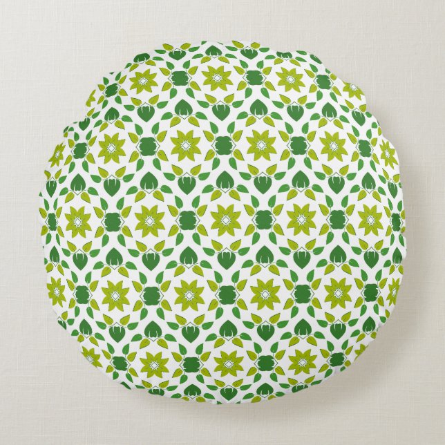 Leaf Pattern, Pattern Of Leaves, Green Leaves Round Cushion (Front)