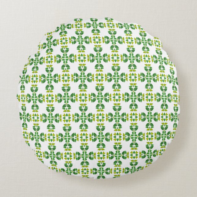 Leaf Pattern, Pattern Of Leaves, Green Leaves Round Cushion (Front)