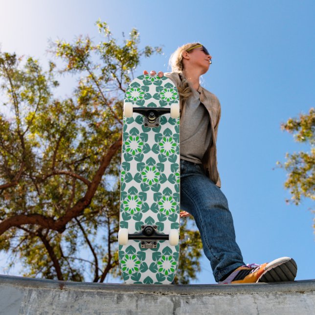 Leaf Pattern, Pattern Of Leaves, Green Leaves Skateboard (Outdoor 1)