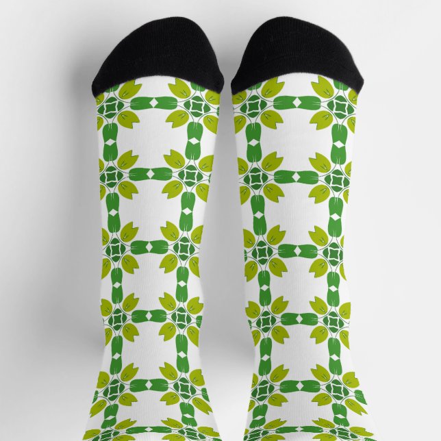 Leaf Pattern, Pattern Of Leaves, Green Leaves Socks (Top)