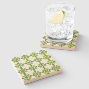 Leaf Pattern, Pattern Of Leaves, Green Leaves Stone Coaster