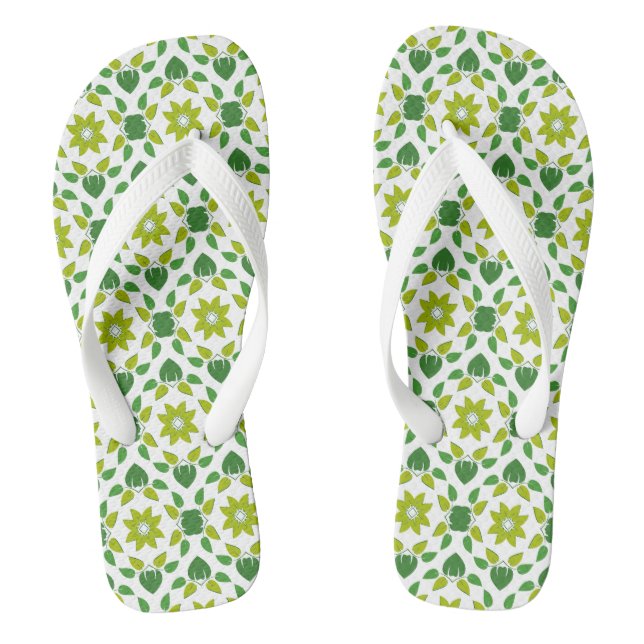 Leaf Pattern, Pattern Of Leaves, Green Leaves Thongs (Footbed)